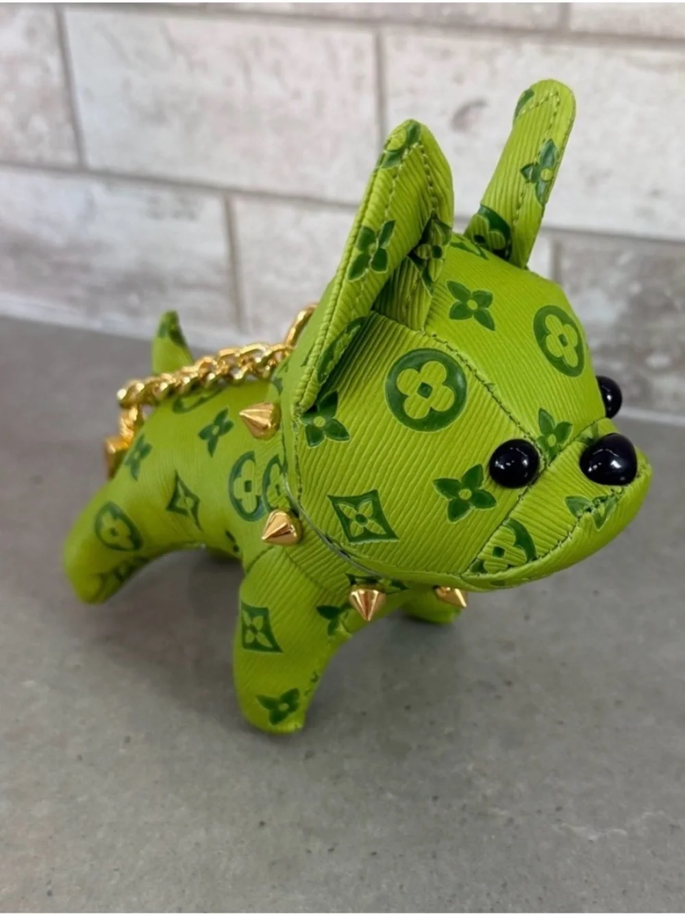 GREEN French Bulldog bag or purse charm with Gold Accents